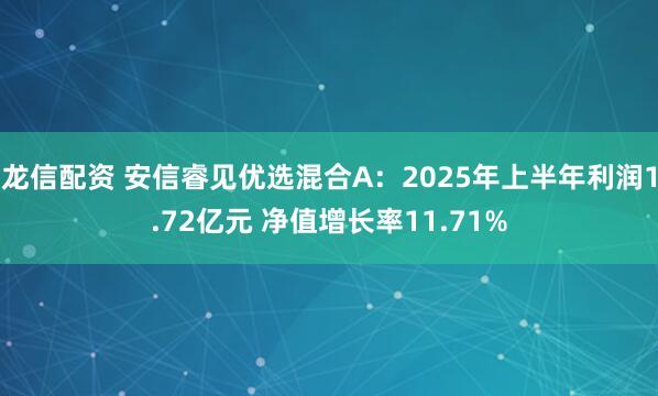 龙信配资 安信睿见优选混合A：2025年上半年利润1.72亿元 净值增长率11.71%
